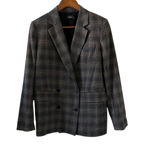 Theory Piazza Wool Blend Double Breasted Plaid Blazer/Jacket Size 6 - Picture 1 of 16